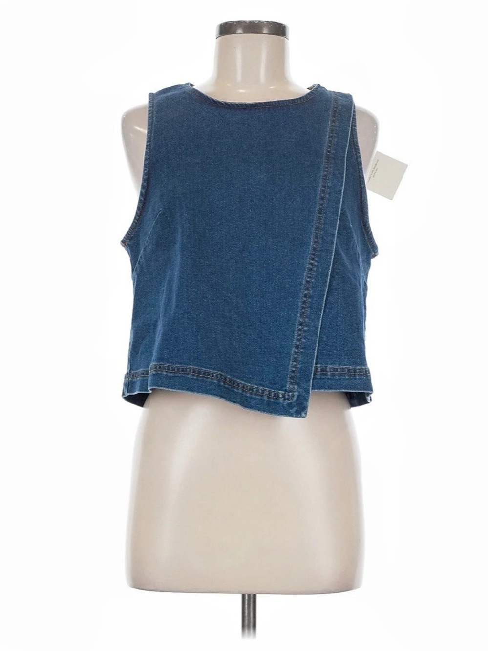 Miou Muse Denim Asymmetrical Crop Top